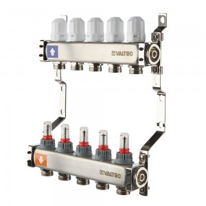 Коллекторный блок из НЕРЖ. стали с регул. клап. и расх., 1"х8 вых. Евроконус 3/4" (без сервис. гр.)