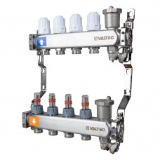 Коллекторная группа из НЕРЖ. стали с регул. клап. и расх., 1"х2 вых. Евроконус 3/4"