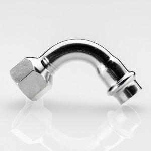 Отвод 90* с переходом на вн. р., нерж. сталь 15х1/2"