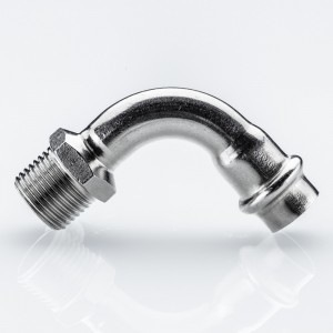 Отвод 90* с переходом на  нар. р., нерж. сталь 35х1"