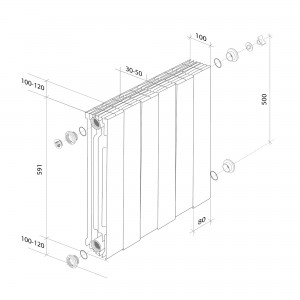 Радиатор биметаллический Royal Thermo PianoForte Bianco Traffico VDR 500 x 100 10 секций (нижнее подключение).